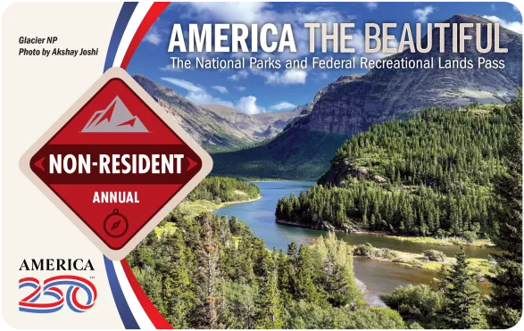 Front of 2026 Non-Resident Annual Pass Featuring Glacier National Park