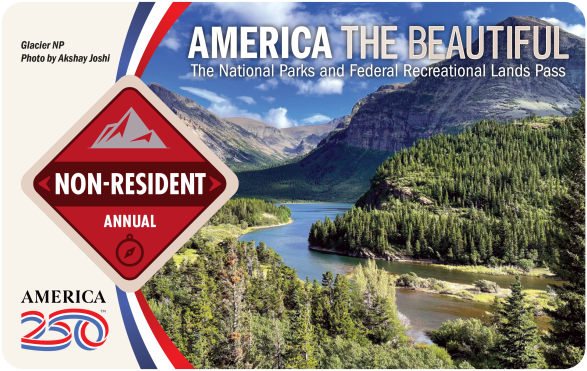 Front of 2026 Non-Resident Annual Pass Featuring Glacier National Park